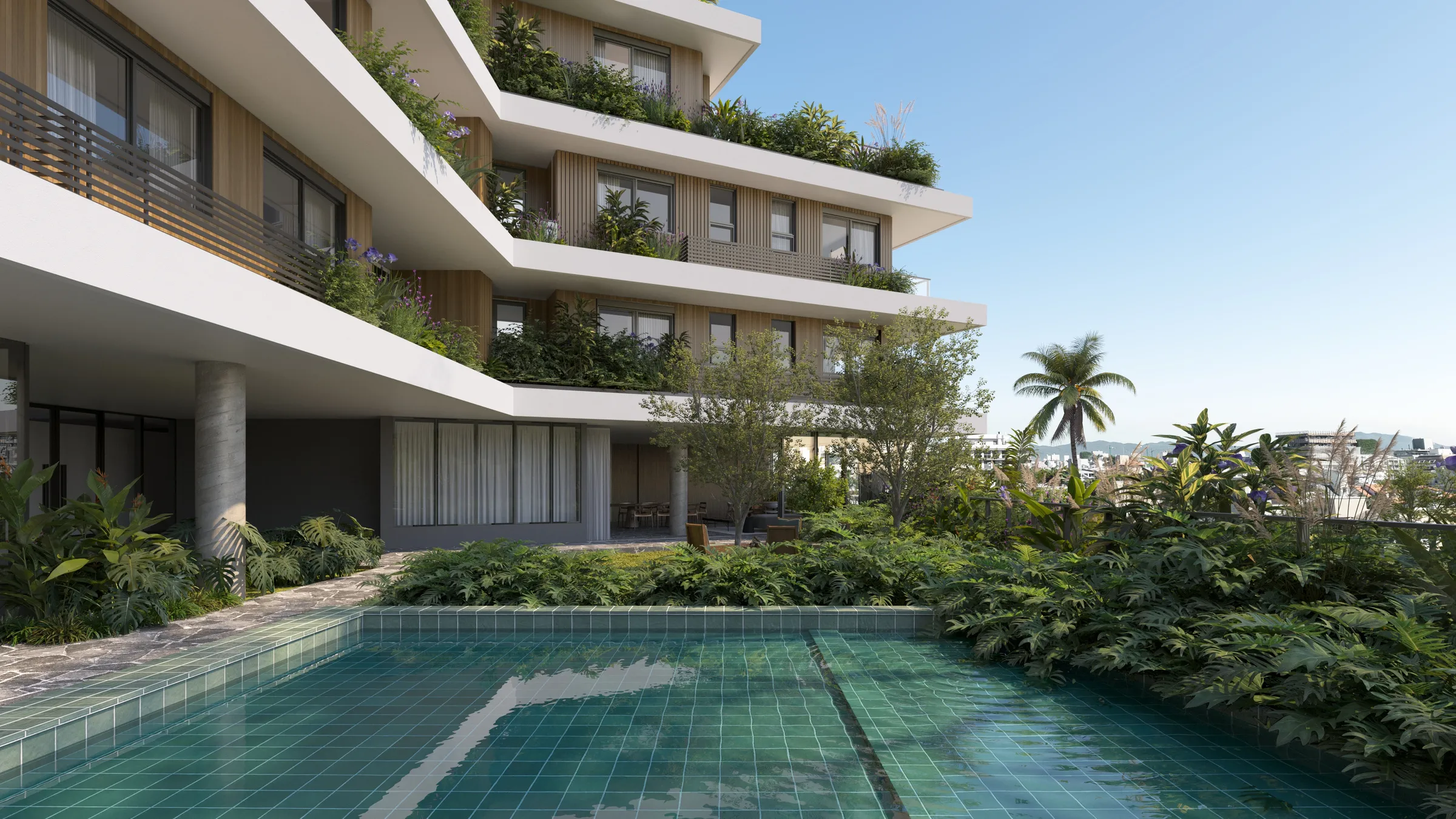 Arquitectura, paisajismo y pileta integrados en Terrá Jurerê