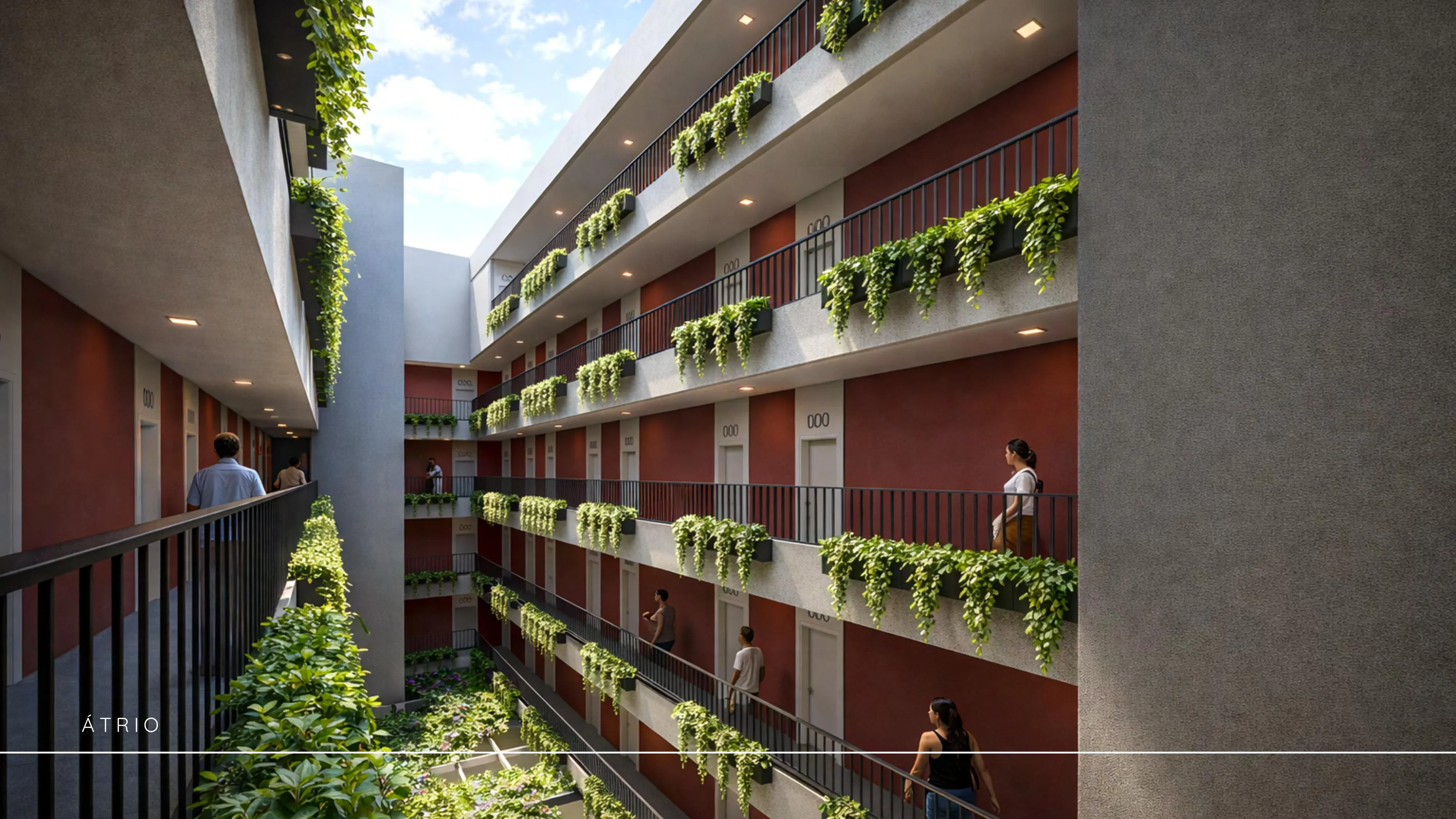 Ondara Residence central atrium — vertical gardens and natural lighting