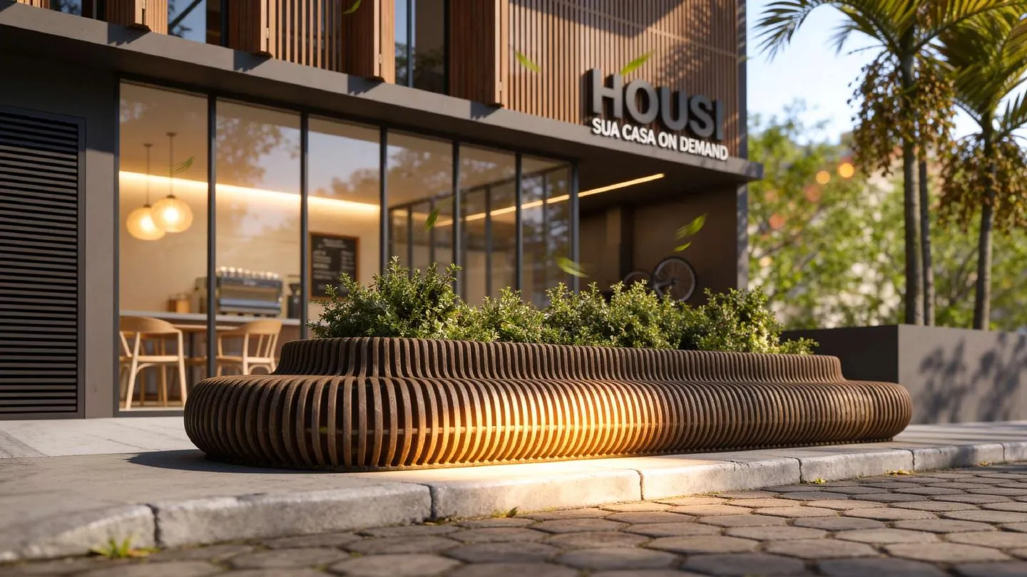 Fachada de Apoena Studios Jurerê rodeada de vegetación