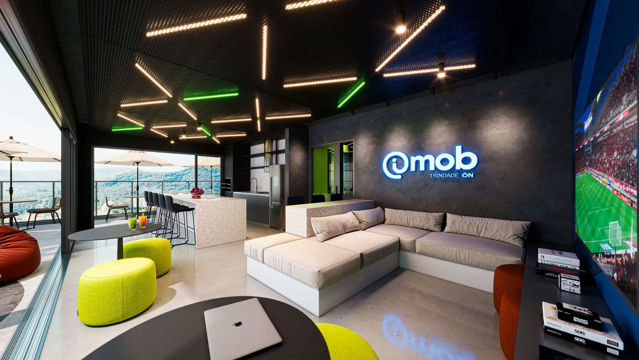 Espaço multiuso com gourmet e coworking do IMOB TRINDADE ON